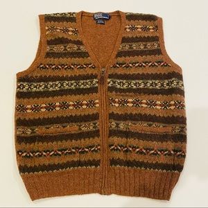 Polo Ralph Lauren Fair Isle Sweater Vest, Men’s L, V-Neck Zip, Wool/Alpaca Blend